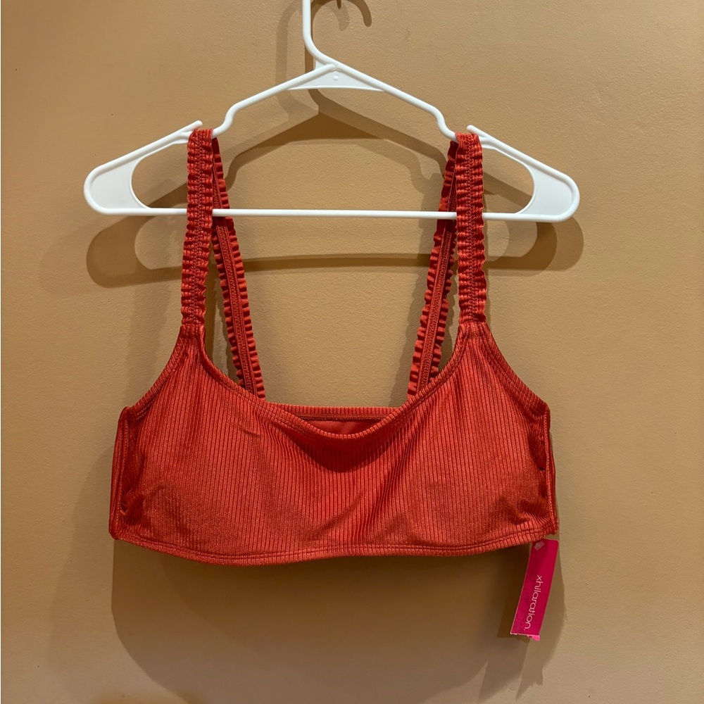Xhilaration Ruffle Strap Ribbed Bralette Padded Bikini Top NWT Size XL 14/16